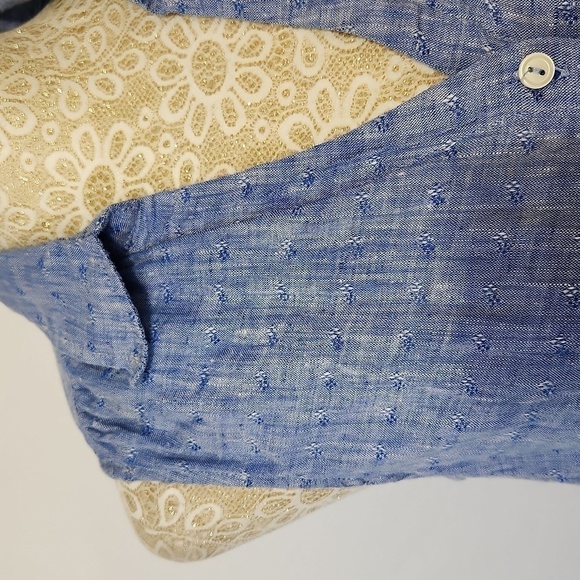 Talbots Women's Blue Chambray 100% Linen Button Down Tie Front Top Size SP - Picture 5 of 14